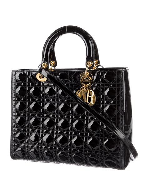 lady dior black patent silver hardware|lady dior bag cannage.